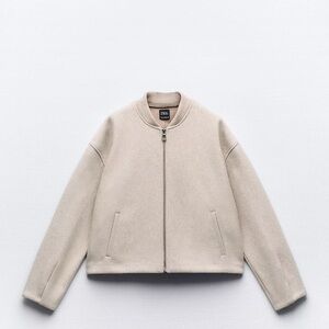 Zara Cream Zip Up Sweater with Stand-Up Collar
